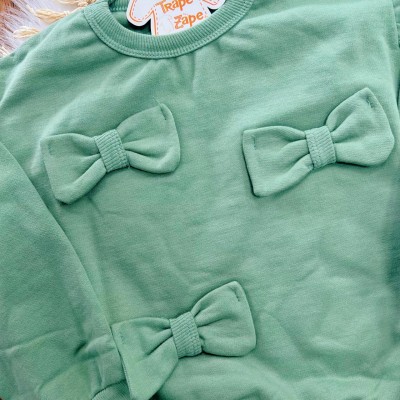 Conj. Blusão de Moletom 3 Laços e Calça Legging Florzinhas - Verde